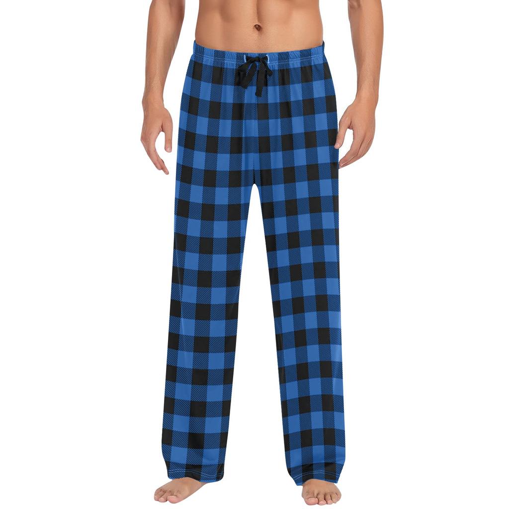 Men Autumn Winter Soild Color And Plaid Pants Full Length Long Trousers Sports Pants Pajama Pants