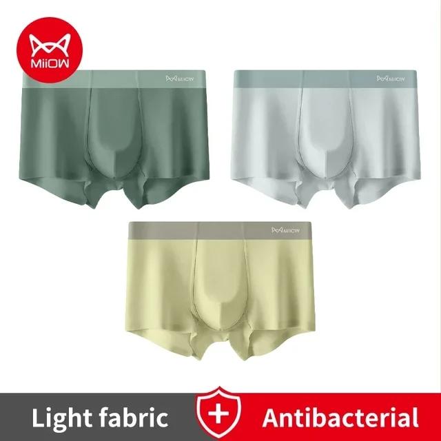 MiiOW 3 шт. легкие шелковые мужские боксеры без следов, антибактериальные внутренние напильники, мужские трусы, нижнее белье, мужские бесшовные трусы-боксеры