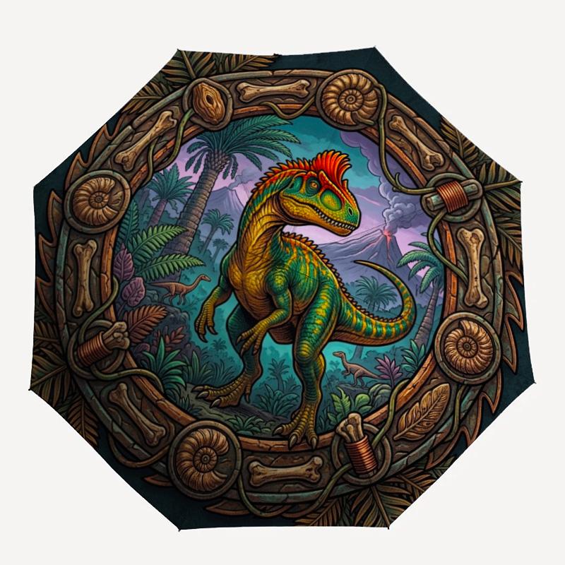 Prehistoric Dinosaur Frame pattern umbrella, portable and foldable design, 8 ribs, a casual accessory for Halloween, Christmas, and birthday gifts.