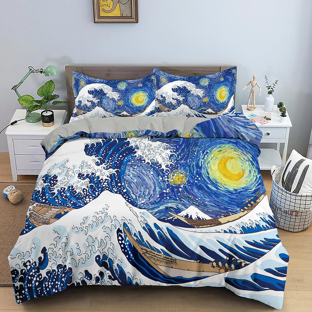 Ocean Wave Bedding Set 3D Abstract Art Duvet Cover King/Queen Size With Pillowcase Watercolor Style 2/3pcs Polyester Quilt Cover