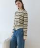 OURHOPE Sheer Multi-Stripe Round Neck Cardigan - Yellow