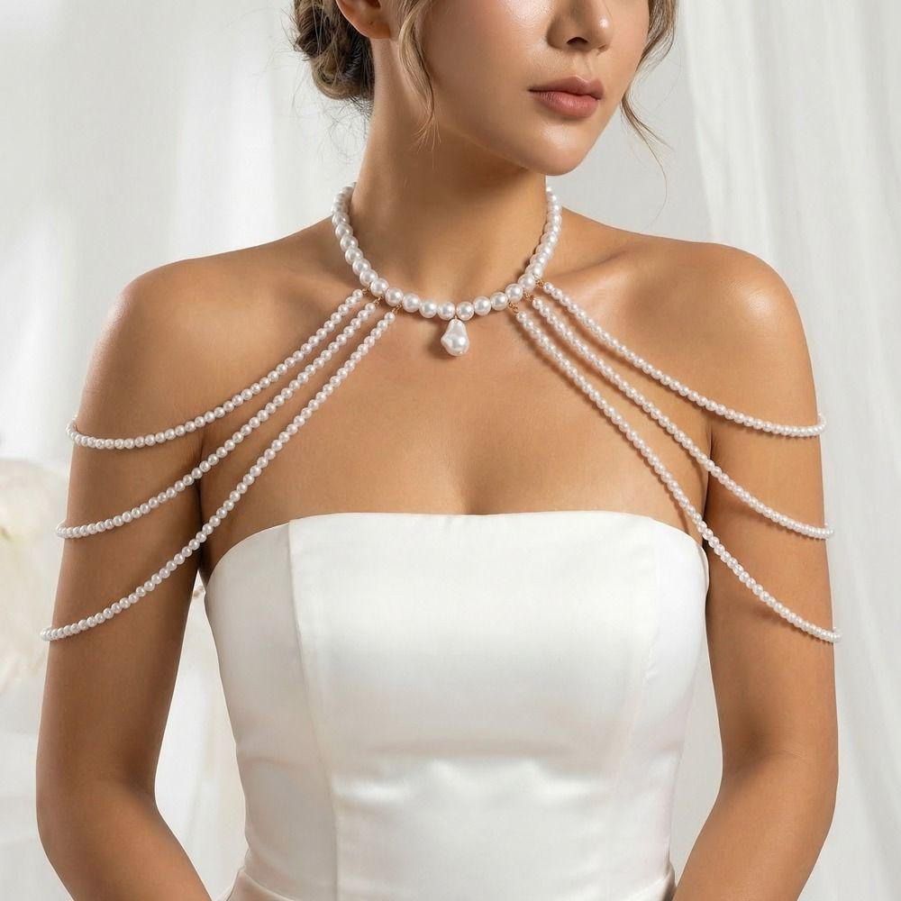 Gold Chain Imitation Pearl Shoulder Chain Multi Layer Shoulder Body Chain Banquet Parties