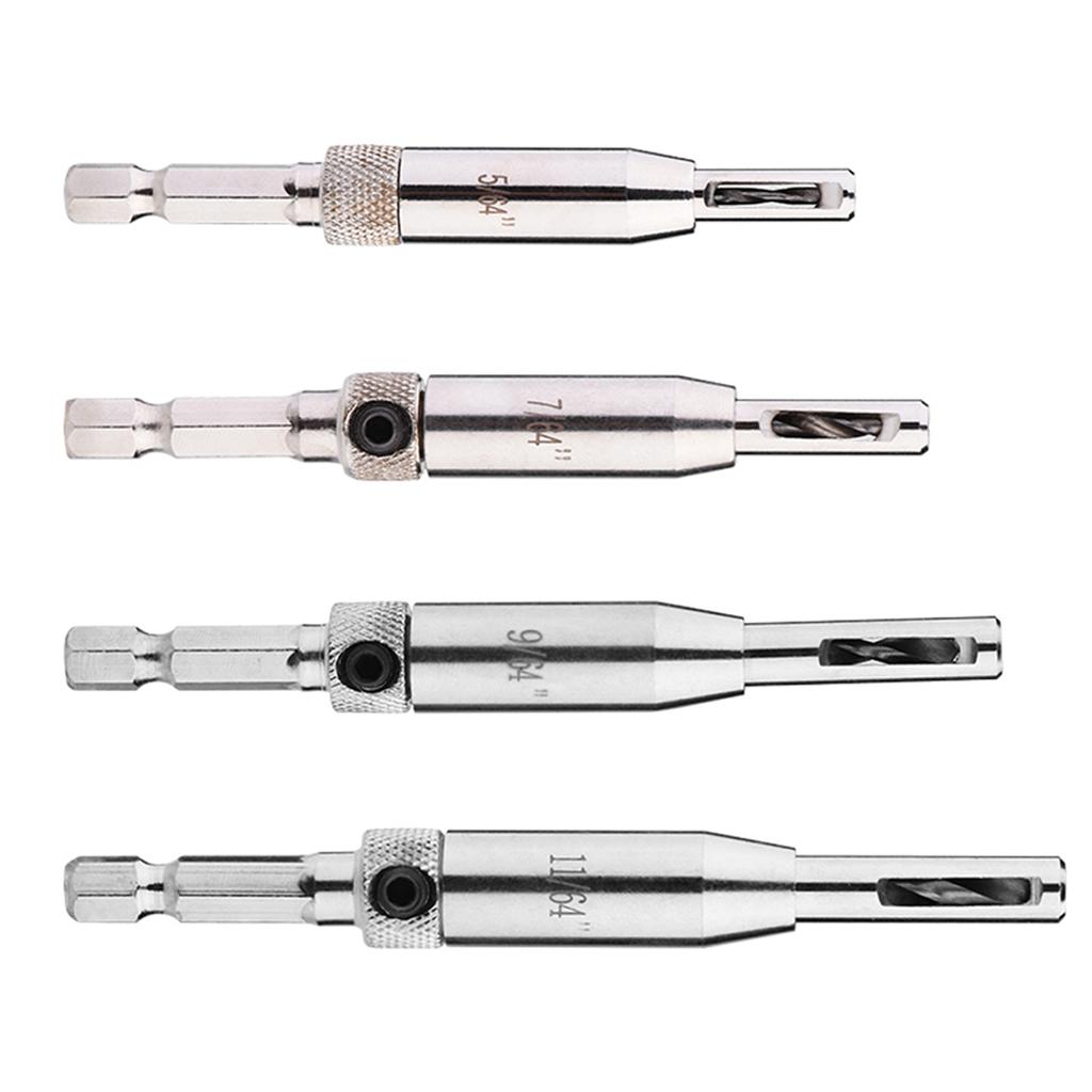 4pcs Hex Shank Self Centering Drill Bit Set Door Window Hinge Hole Puncher Woodworking Tool