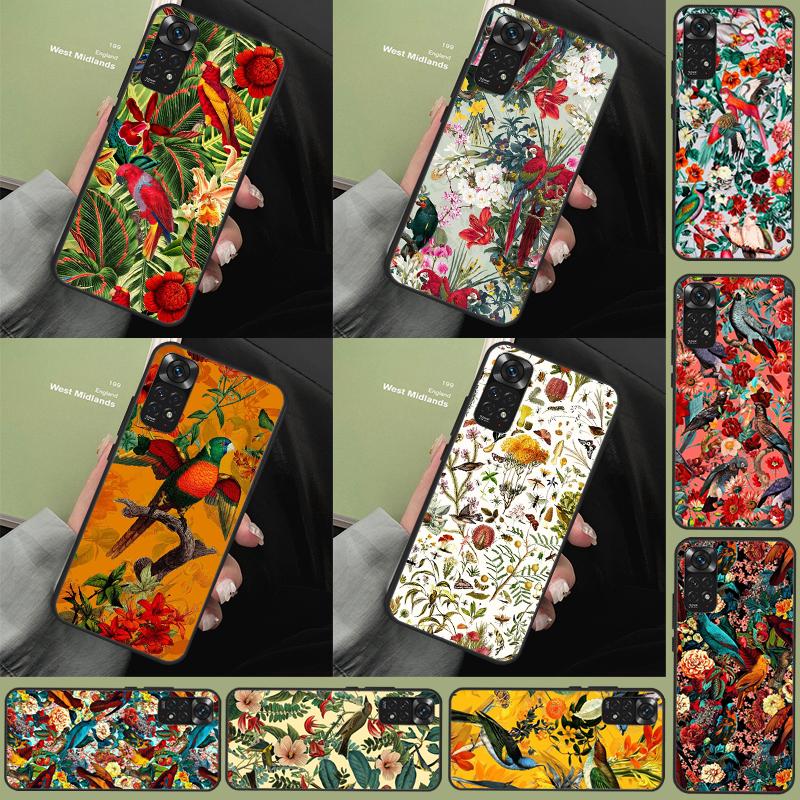 Садовые птицы Винтажный Тропический ЦВЕТОЧНЫЙ Чехол Для Xiaomi Redmi Note 13 Pro 14 9 10 11 12 9S 10S 11S 12S Redmi 13C 10C 12C 14C Чехол