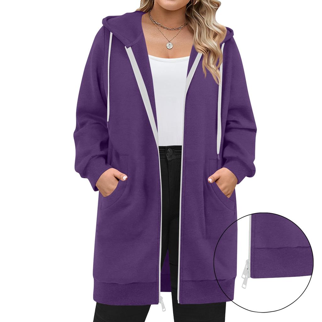 Women's Zip Up Hoodies Long Sleeve Long Tunic Sweatshirts Oversized Fleece Casual Fall Jacket Coat With Pocket