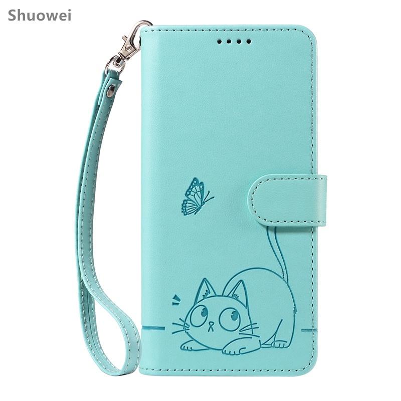 Case for Samsung Galaxy S21 S22 S23 S24 S25 Edge FE Pro Plus Ultra 5G Leather Flip Phone Casing Bag with Wristlet Strap