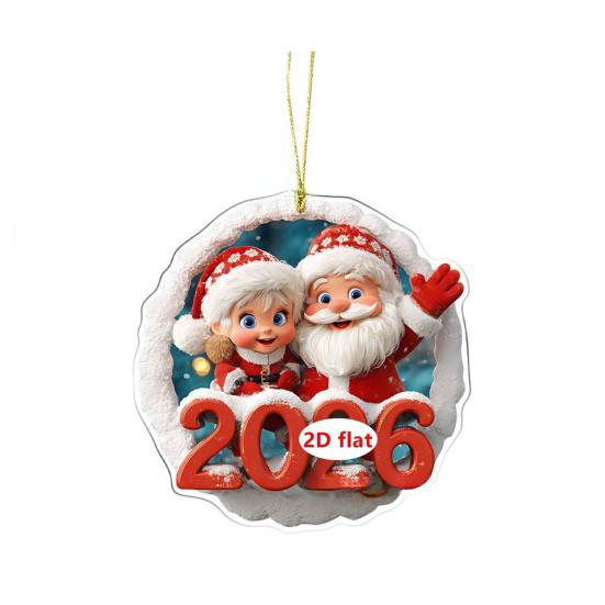 Рождественское украшение 2026 года, мультяшный Санта-Клаус, снеговик, олень, 2D акриловое украшение для рождественской елки, для дерева, двери, окна, украшение для автомобиля