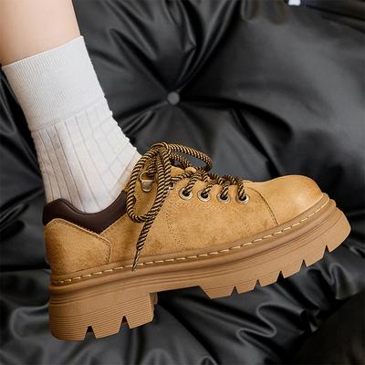 Обувь на толстой подошве с увеличением роста, Повседневная шнуровка, Ретро низкие кроссовки для женщин