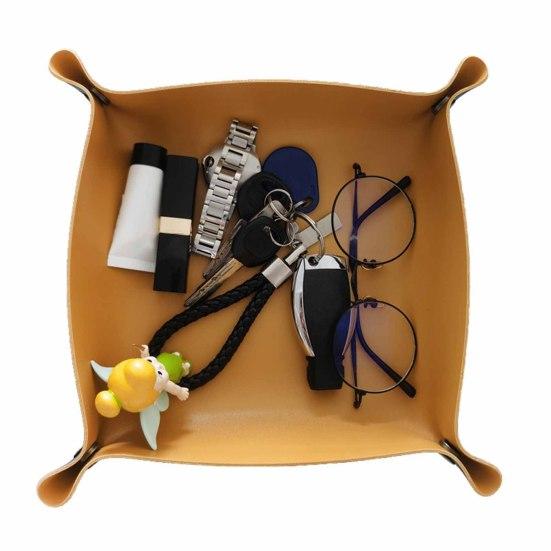 Элегантные складные лотки для хранения, противоскользящий органайзер из искусственной кожи с защитой от царапин, бронзовый органайзер для рабочего стола