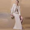 2025 New European & American Beaded Cardigan Jacket & Slit Midi Skirt Set