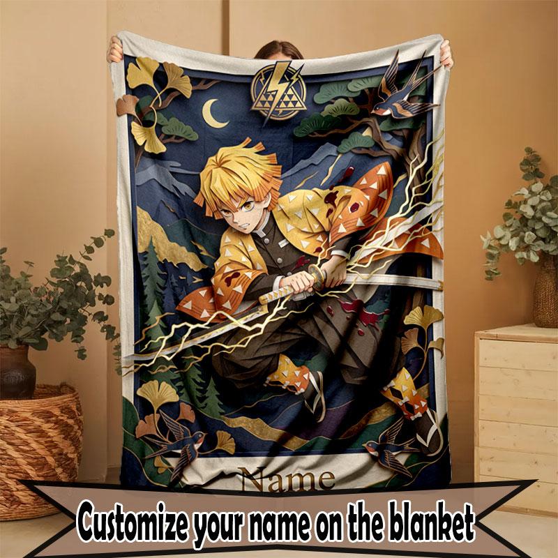 Custom Name Personalized Demon Slayer Print Blanket, Home Decor, Bedroom, Sofa, Camping, Couch, Gifts for Birthday Christmas