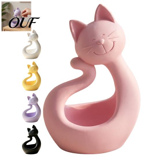 Abstract Cat Line Art Shape 3D Printed Storage Tray, Matte Finish Decorative Desktop Multipurpose Plate Durable PLA Ornament for Bedroom Dressing