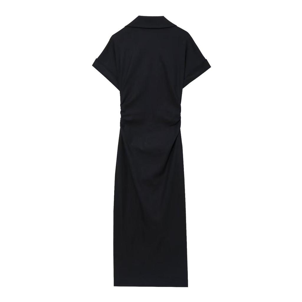 Женское летнее платье миди приталенного силуэта с V-образным вырезом из смеси льна 2025