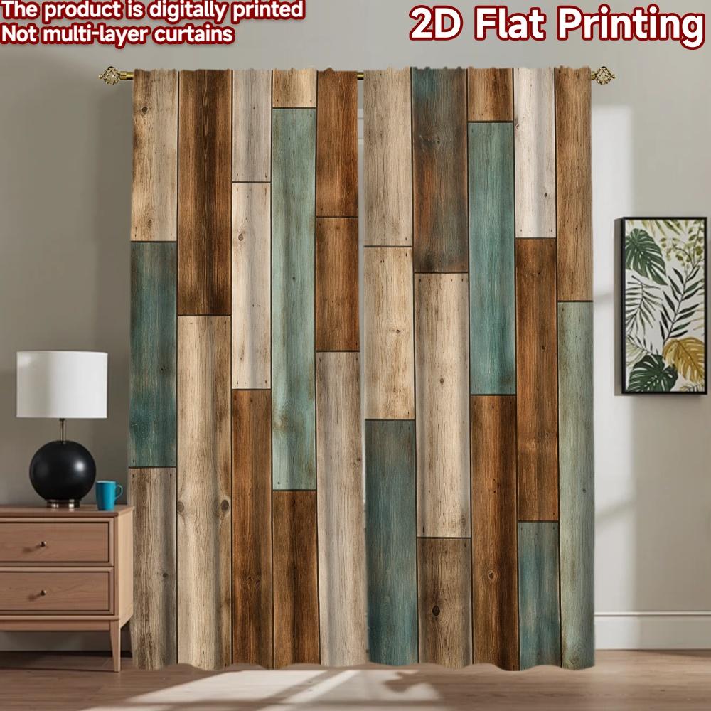 2D flat printing 2pcs Curtain Curtains Rustic Wooden Plank Arrangement Digital Printed Polyester Drapes Festive Curtains Use for