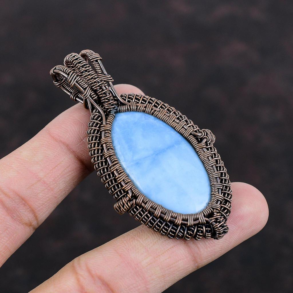 Подвеска Owyhee Blue Opal, подвеска из медной проволоки с драгоценным камнем, ювелирное изделие ручной работы, элегантная подвеска, ювелирное изделие из медной проволоки, подарок для него, подвеска в стиле бохо