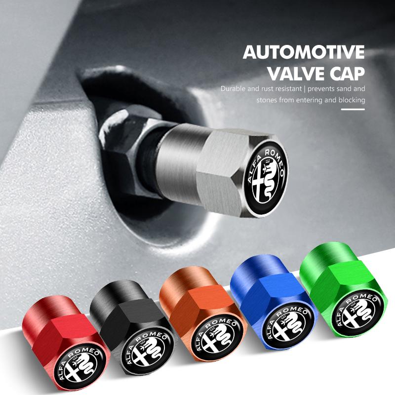 ZZFM1 4Pcs Car Wheel Tire Valve Protection Caps Dust Cover For Alfa Romeo GT Stelvio F1 Brera Volante Tonale Gloria Disco