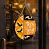 Indoor Outdoor Decor Halloween Trick or Treat Wooden Door Sign, Retro Round Bat Silhouette Decorative Hanger Hanging Plaque for Home Front