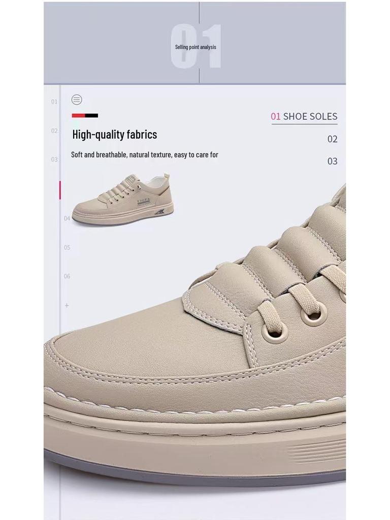 Spring 2025 Men's Breathable White Sports Sneakers - Trendy, Thick-Soled, Casual All-Match Design