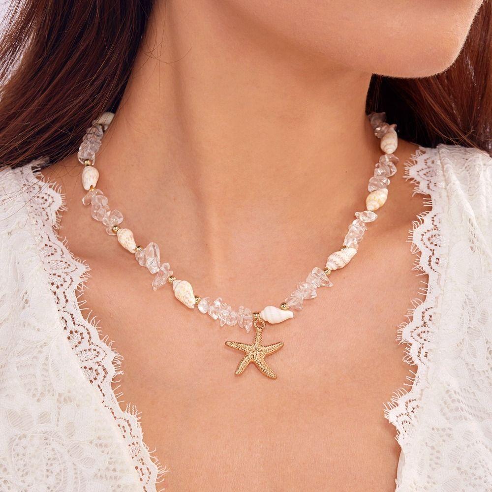 Bohemian Style Starfish Pendant Necklace Niche Design Shell Necklace Holiday Party