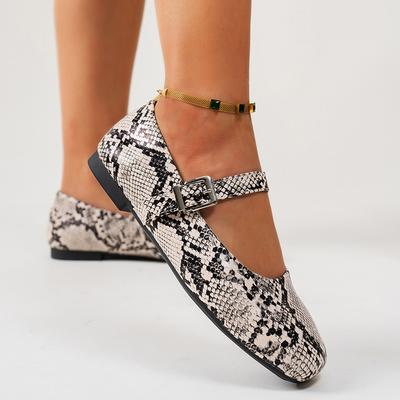 Большие размеры Модные туфли Мэри Джейн со змеиным принтом для женщин 2025 Весна Лето Удобные туфли на плоской подошве для женщин Легкая мягкая повседневная обувь