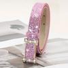 Glitter PU Leather Belt Bling Bling Slide Buckle Belt Vintage Trendy Waistband Women