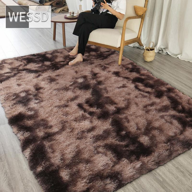 Плюшевый ковер для гостиной с градиентным разноцветным лохматым мягким напольным ковриком в спальне, лохматый ковер для детской комнаты