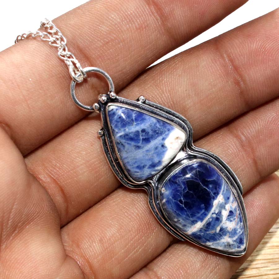 Long Sodalite 925 Silver Plated Necklace 19" Best Seller Design Trendy V1z51