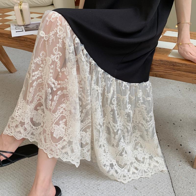 Dimanaf 2025 Лето Плюс Размер Платье Женское Свободное Винтажное Повседневное Базовое Оверсайз Кружевное Сращивание Длинное Платье