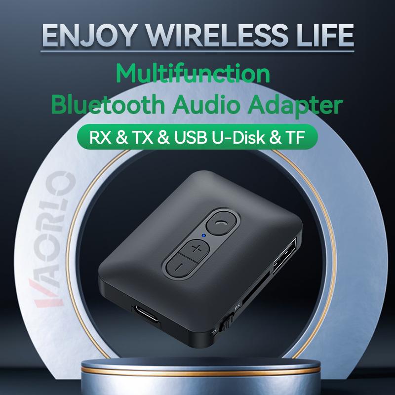 Bluetooth 5.4 аудио передатчик приемник 3.5 мм AUX USB U-диск TF карта воспроизведения беспроводной адаптер стерео музыка с микрофоном для автомобиля ТВ ПК