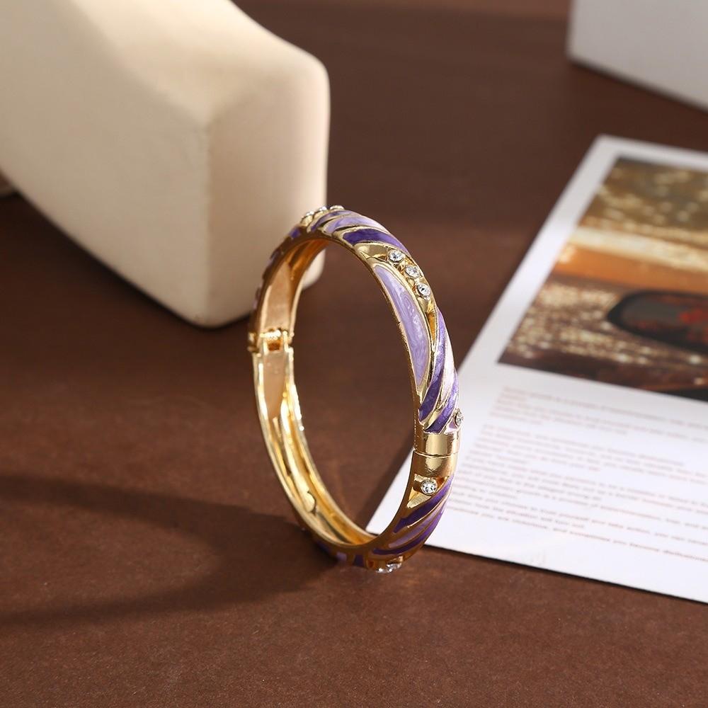 Colorful Enamel Cloisonne Bracelet Dainty Rhinestone Inlay Oil Dipping Cuff  Women