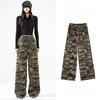 Camouflage Workwear Wide Leg Pants for Women, Fashionable High Waisted Loose Retro Straight Leg Pants