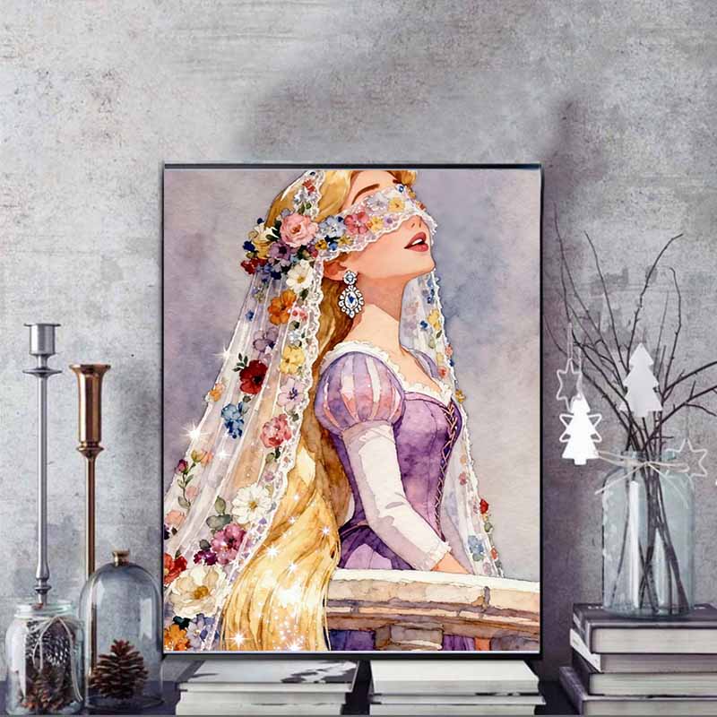 Disney 5D DIY Алмазная живопись Рапунцель Акварельная иллюстрация, Вышивка Мозаика Крестик Домашний декор Подарки Поделки