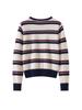 Korean Style Cashmere Puppy Embroidery Striped Crew Neck Sweater Coat for Women - Autumn/Winter Loose Knit Cardigan