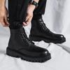 Martin Boots Men's British High-top Boots Soft Leather New Mid-top Leather Shoes Black Tooling Chelsea Short Boots