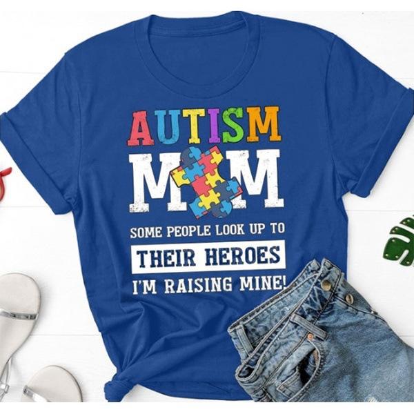 Футболка с принтом «Autism Mom Letter», женская, с коротким рукавом и круглым вырезом, свободная, летняя, женская, футболка, топы, Camisetas Mujer