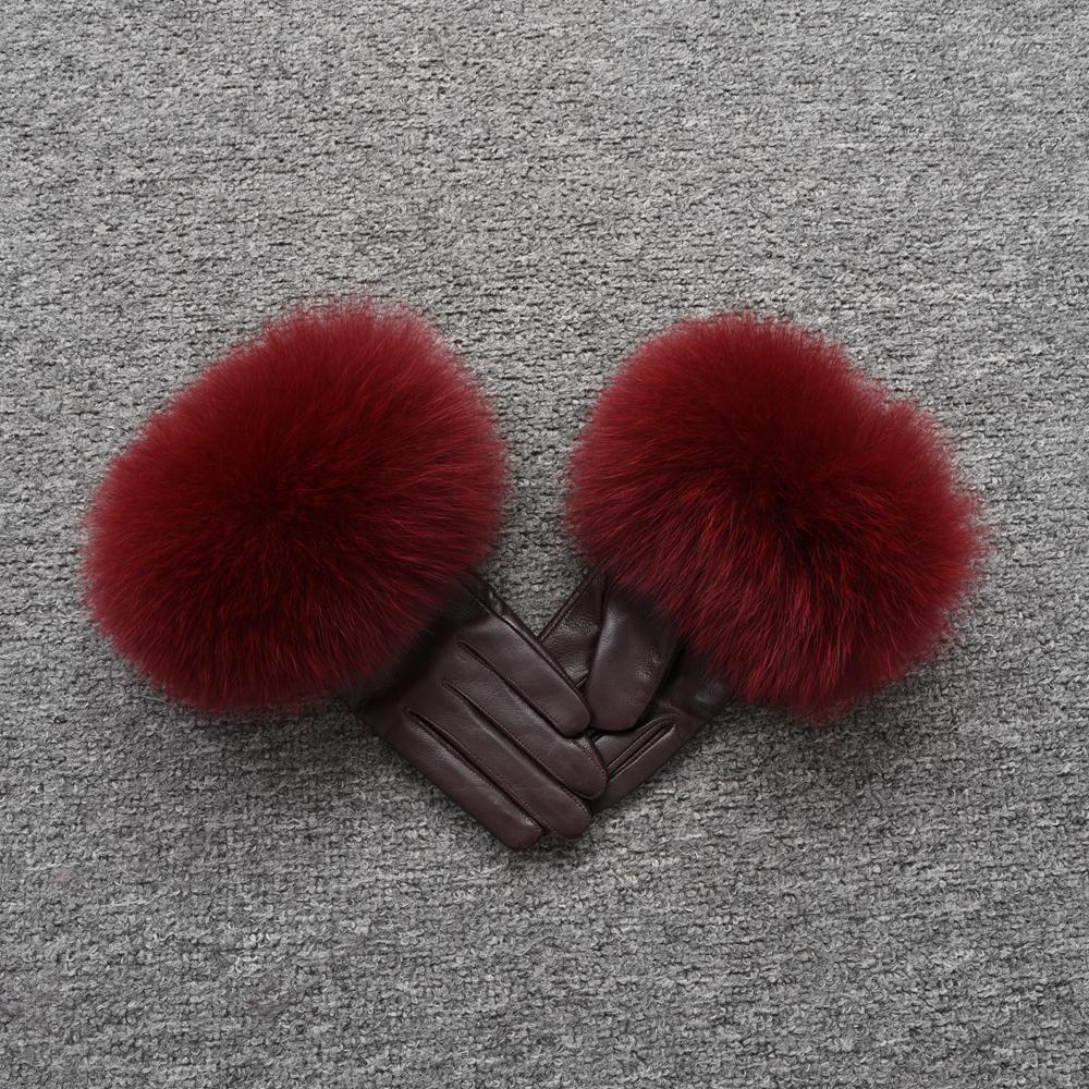 2023 Fashion Outdoor Driving Winter Real Sheepskin Leather Fox Fur Gloves Women