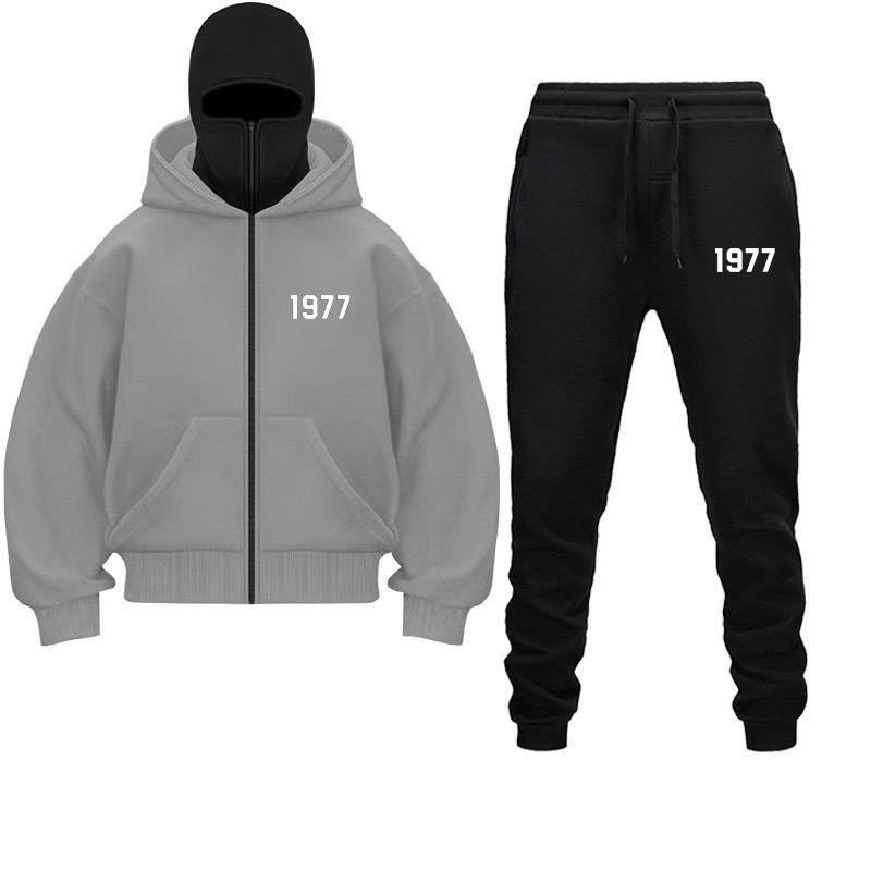1977 Мужская толстовка с капюшоном на молнии, зимняя теплая повседневная толстовка Y2K с капюшоном, защитная маска на молнии, спортивная куртка для активного отдыха