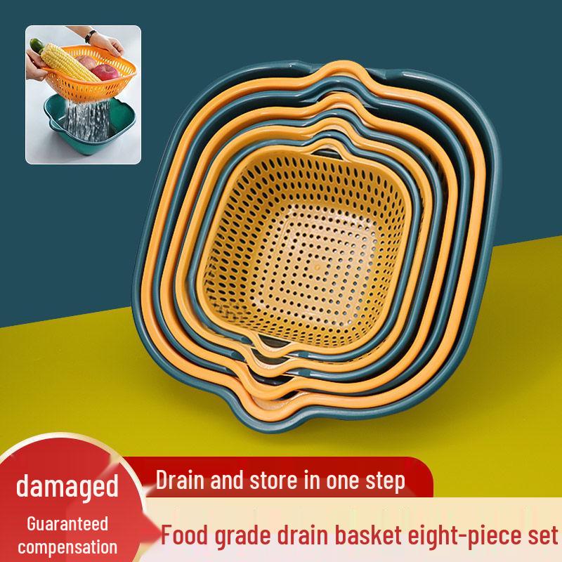 Six-Piece Double-Layer Kitchen Basket Set for Washing Fruits and Vegetables