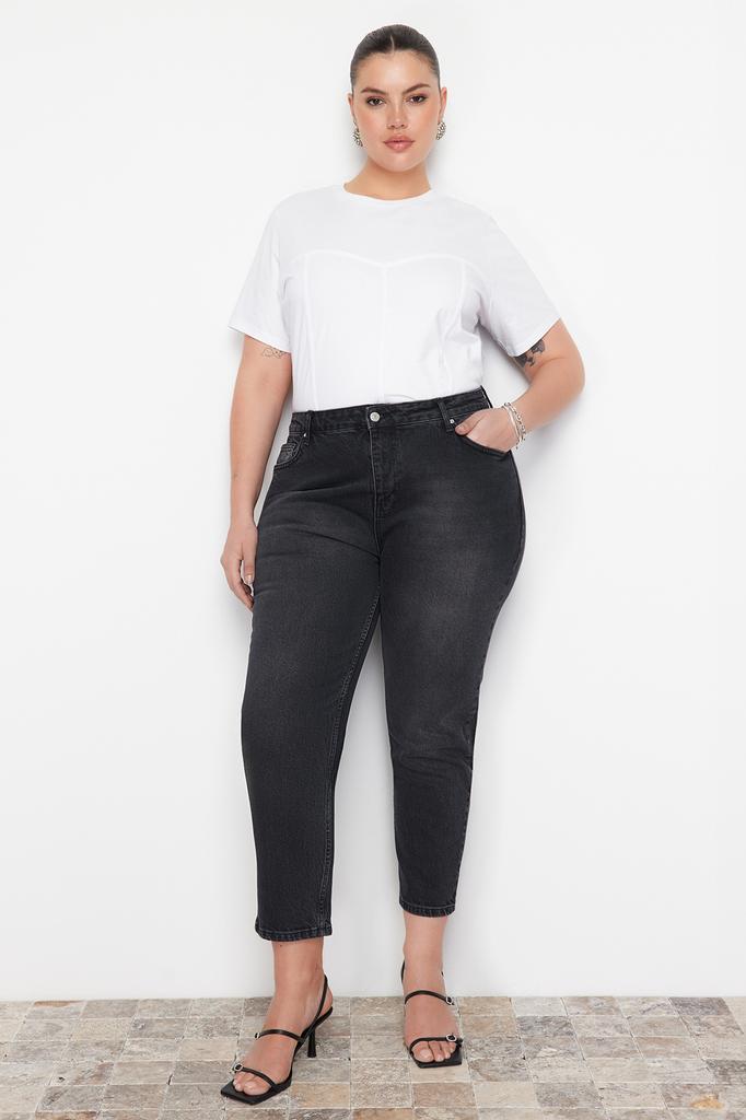 Женские джинсы больших размеров, модные синие джинсы для мам нового сезона с высокой талией