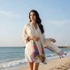 Soft Draped Gauze Shawl Rainbow Border Beach Scarf New Tassel Shawl  Women Fashion