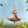 Hanging Birds Feeder for Outdoors Umbrella Shaped Birds Feeder Tray with Dragonfly/Butterfly/Honeybee Metal Wild Birds Bath for Garden Backyard Decor