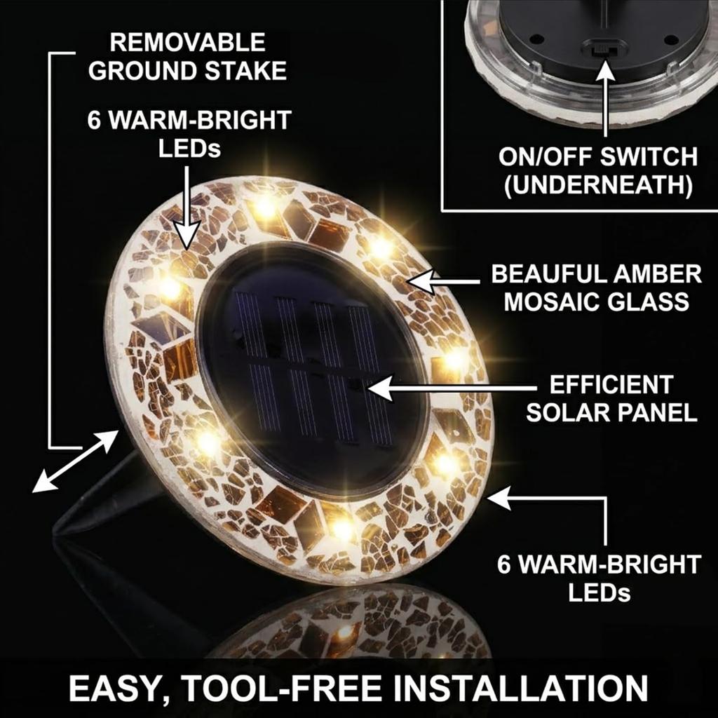 Flat Mosaic Solar Disk Lights Outdoor Waterproof Anti-Rust Garden Lighting Decor for Pathway Garden Yard Law