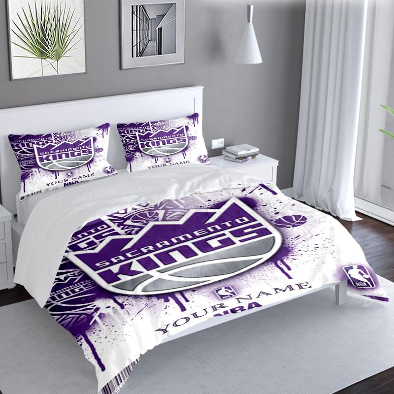 Постельное белье с логотипом команды Kings Basketball и индивидуальным именем, 3 предмета, включая пододеяльник и 2 наволочки. Идеально для спальни, общежития, подарок фанату на Рождество
