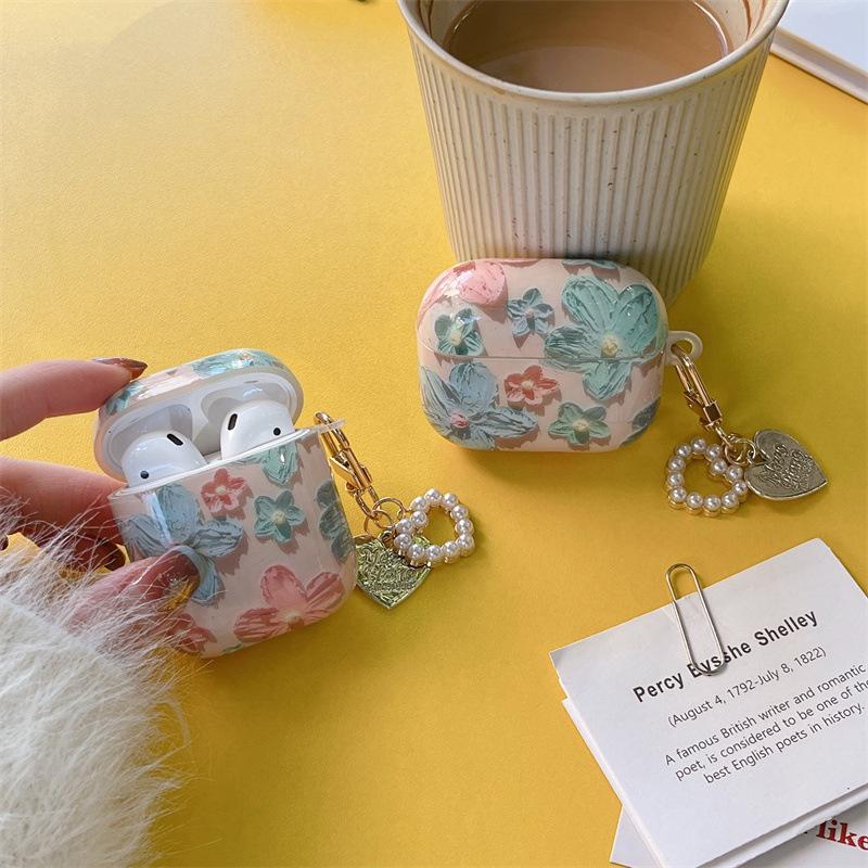 Чехол Retro Pink Flower+Hanger для наушников Apple AirPods 1 2 Pro 2 Bluetooth, мягкий силиконовый защитный чехол 3-го поколения
