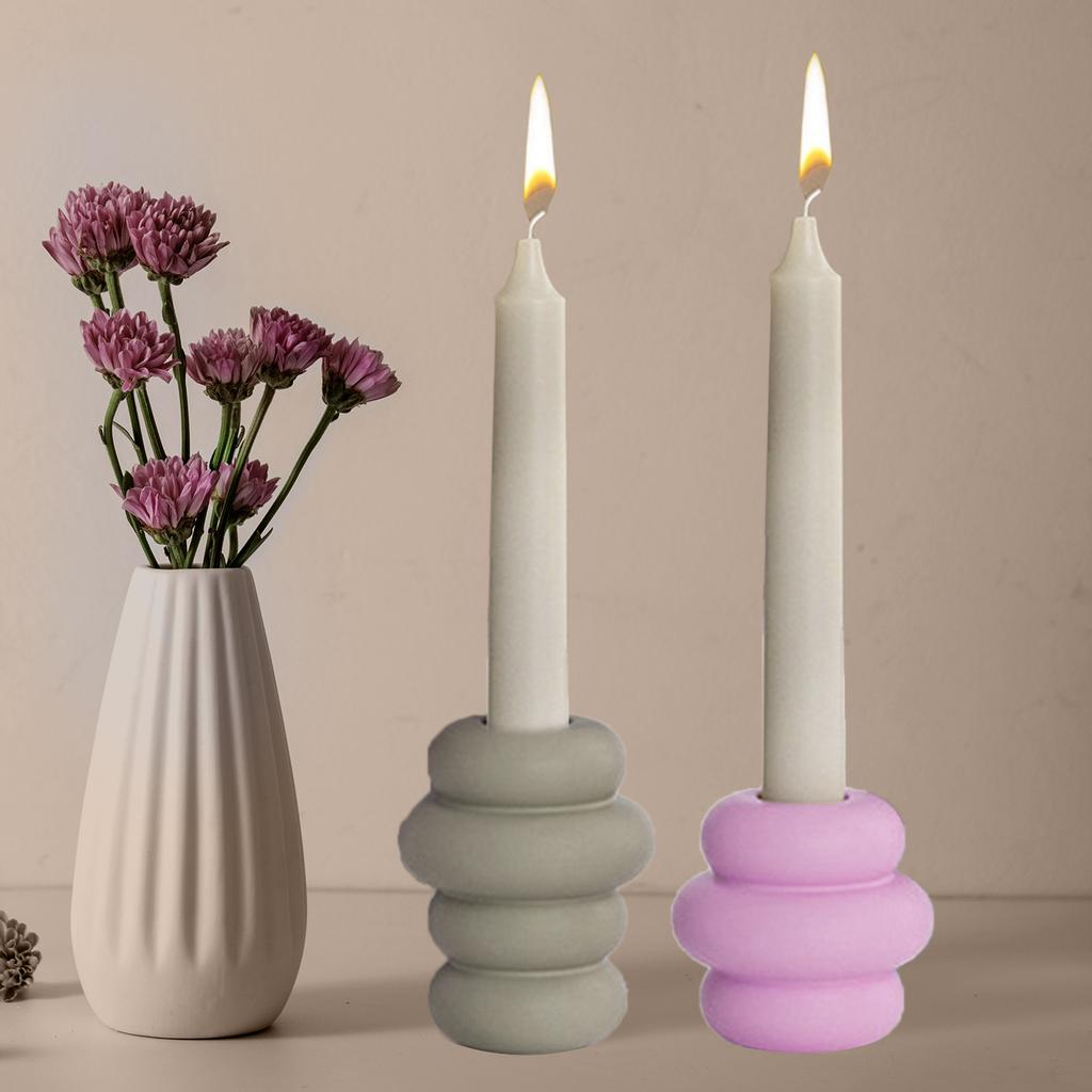 2pcs Taper Candle Holder Silicone Mold 3D Round Candlestick Casting Mould Ornament Gypsum Concrete Resin Molds Decors