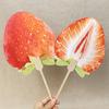 Fruit Print Fan with Wooden Long Handle Portable Lightweight Outdoor Travel Camping Picnic Summer Handheld Round Paper Fan