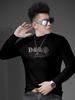 European-Style Long-Sleeve Men's T-Shirt 2025 New Autumn Half-High Collar Casual Top Trendy Brand Printed Rhinestone Base Shirt