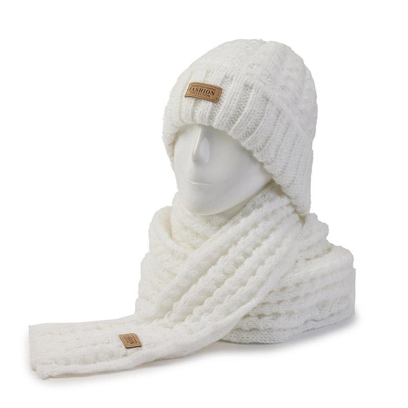 Дешевый унисекс теплый зимний вязаный набор: шапка-бини и шарф для девочек