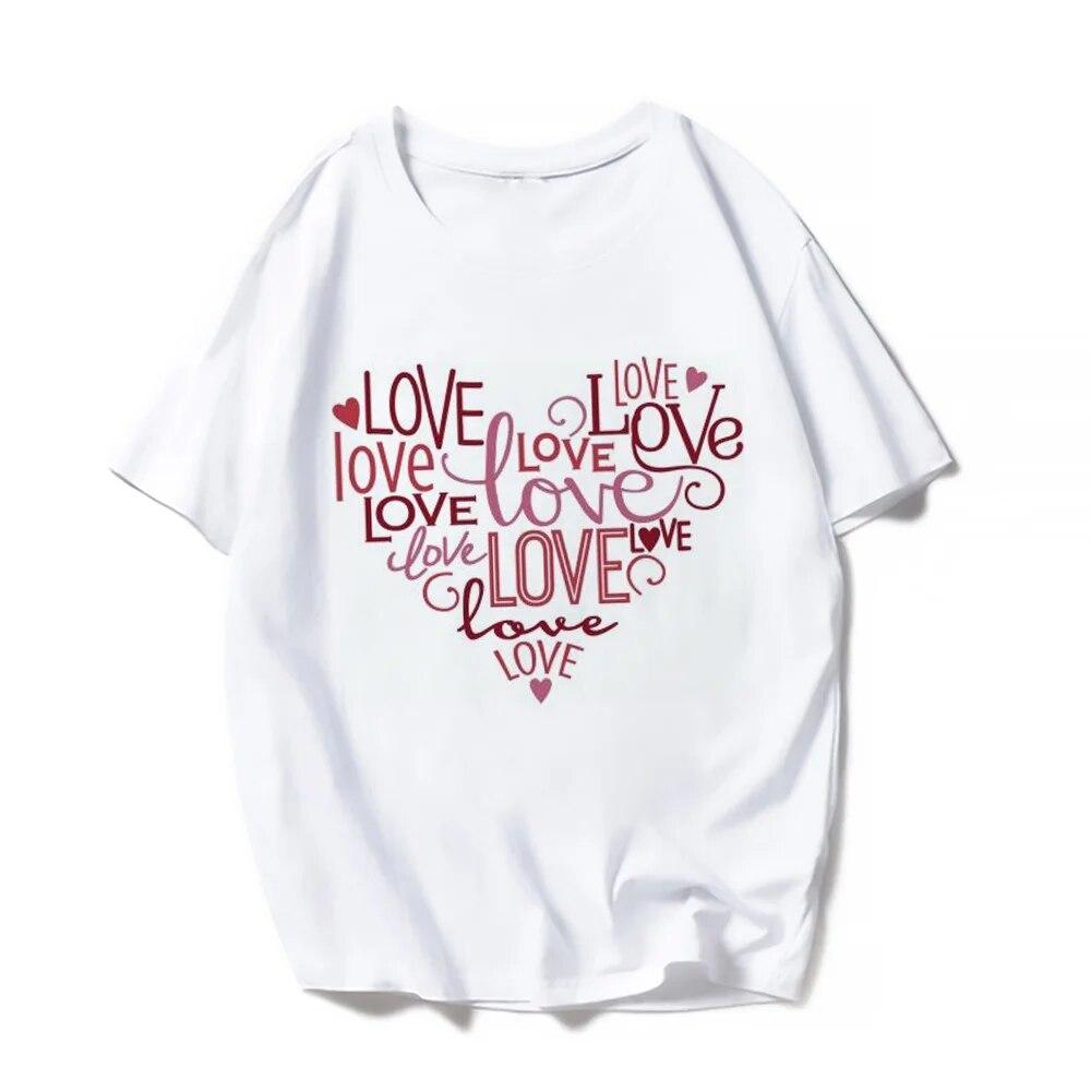Повседневные футболки с короткими рукавами на День святого Валентина, женская модная летняя футболка с принтом Love Rose, женская футболка с графическим принтом