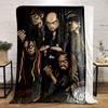 A cartoon-style illustration of a band with distinctive hairstyles and tattoos. for all seasons blanket lunch break throw gift